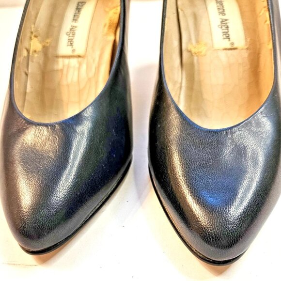 Etienne Aigner Blue Leather Pointed Toe Kitten Heel Pumps Women's Size 5 Heels - Picture 3 of 10